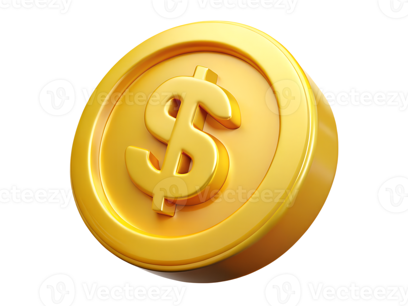 Glossy Golden Dollar Coin Icon with transparent background png