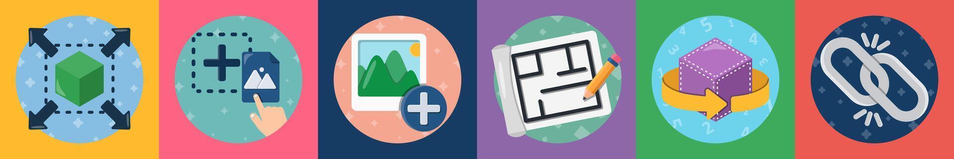 A set of 6 mix icons as expand, drag and drop, add image vector