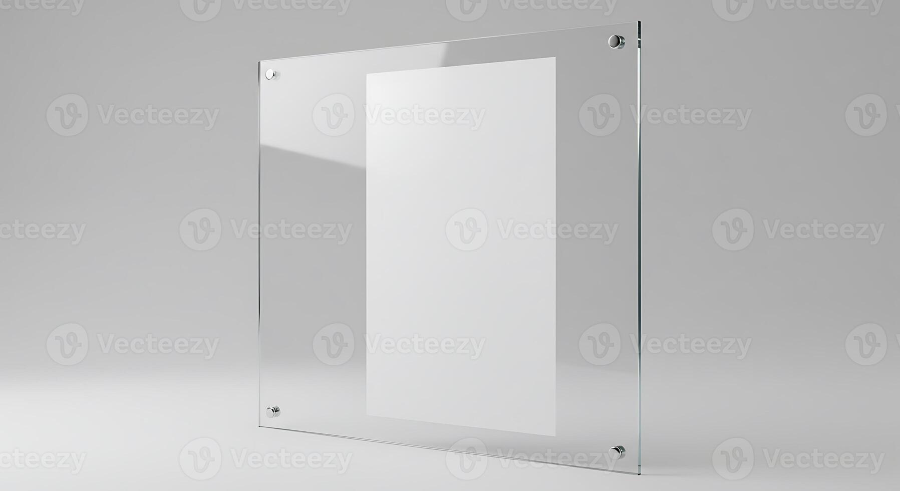 Clear Glass Frame Mockup with White Paper Sheet on Background photo