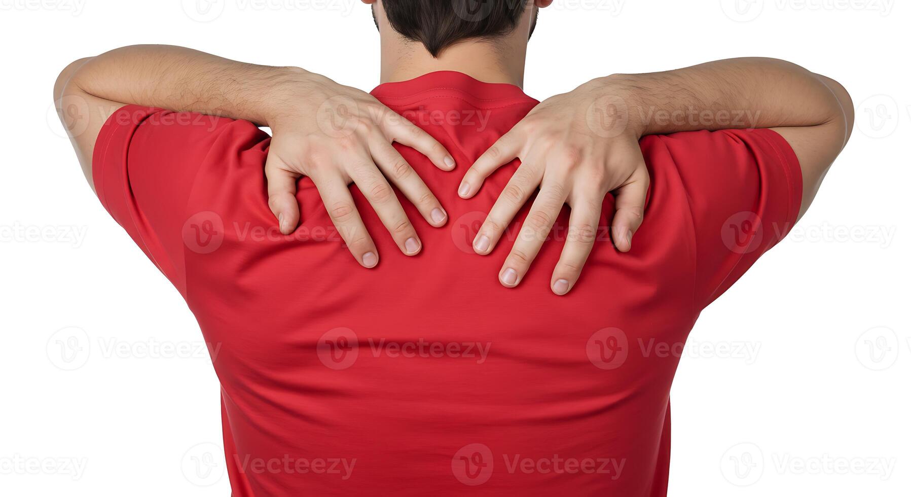 Man Massaging Upper Back and Shoulders for Pain Relief or Comfort photo