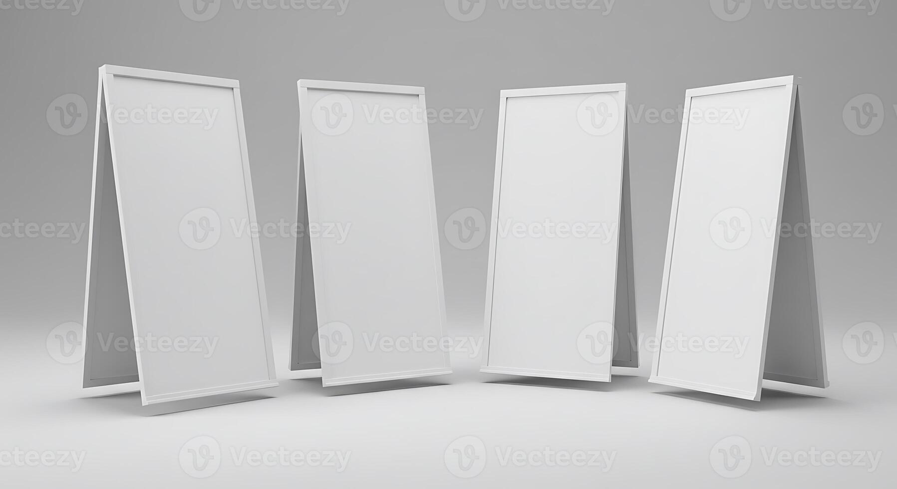 Displaying Multiple White Sandwich Boards on Light Gray Background for Advertisement photo