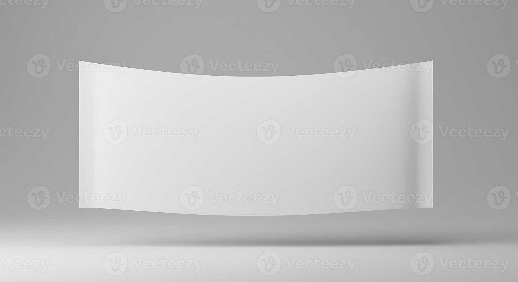 Blank White Curved Banner Floating on Gray Backdrop for Message Display photo