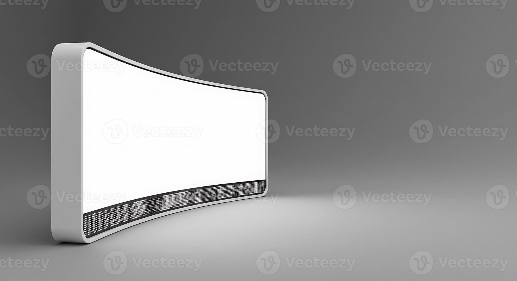 Curved Display on Gray Background Showcasing Modern Design and Blank Screen photo