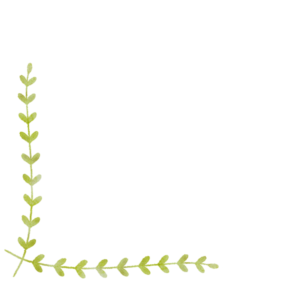 Green leafy corner border on a transparent background png