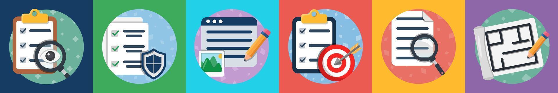 A set of 6 mix icons as view list, page security, blog writing vector