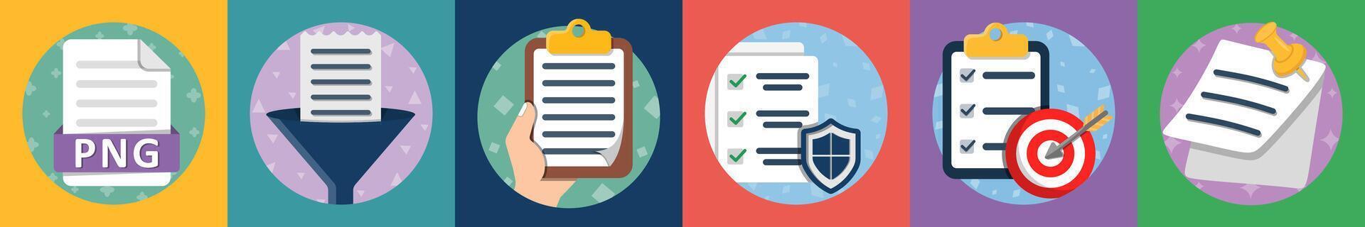 A set of 6 mix icons as file, document filter, list vector