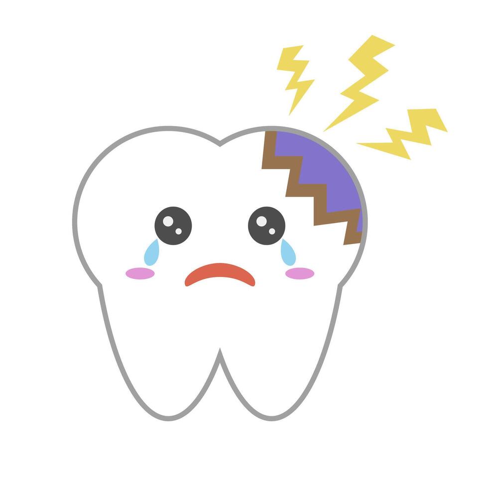Crying painful cavity tooth character icon. vector