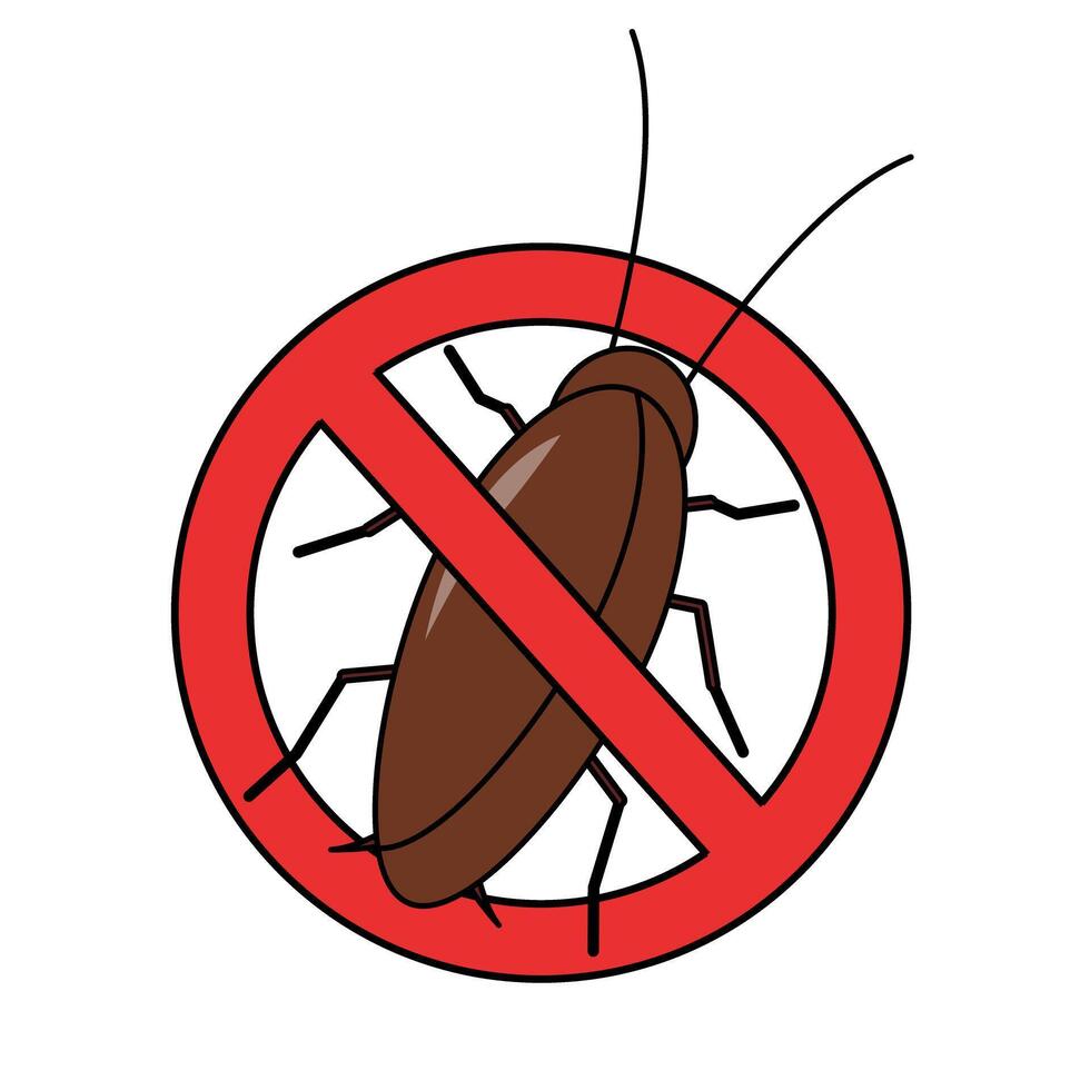 Flat design prohibition cockroach icon. vector