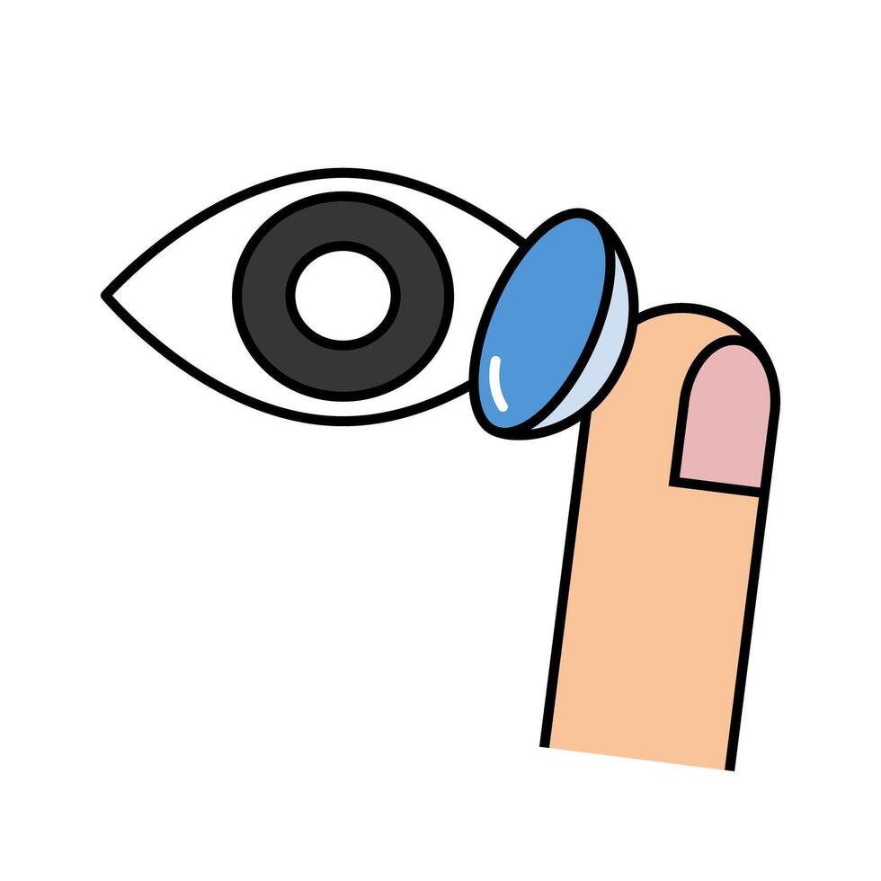 Put contact lens on eye with index finger. vector