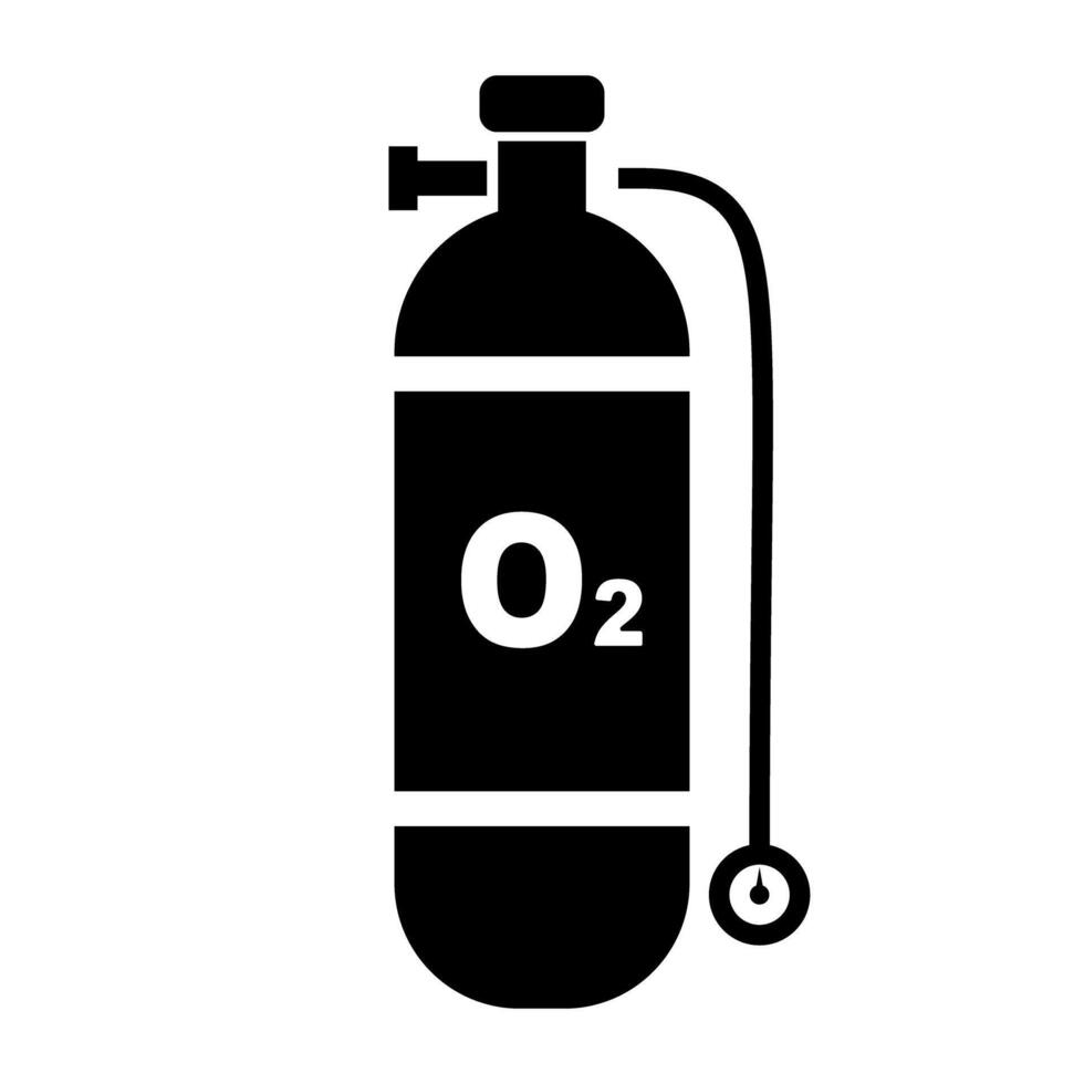 Medical Oxygen Tank with Pressure Gauge silhouette icon. vector