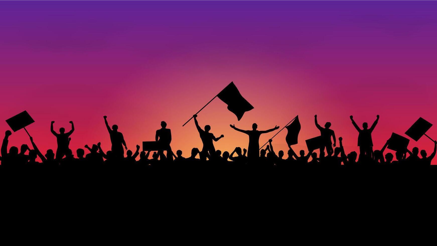 silhouette Protest crowd holding up placard vector
