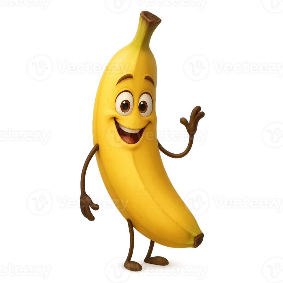 Banana cartoon character waving and smiling png