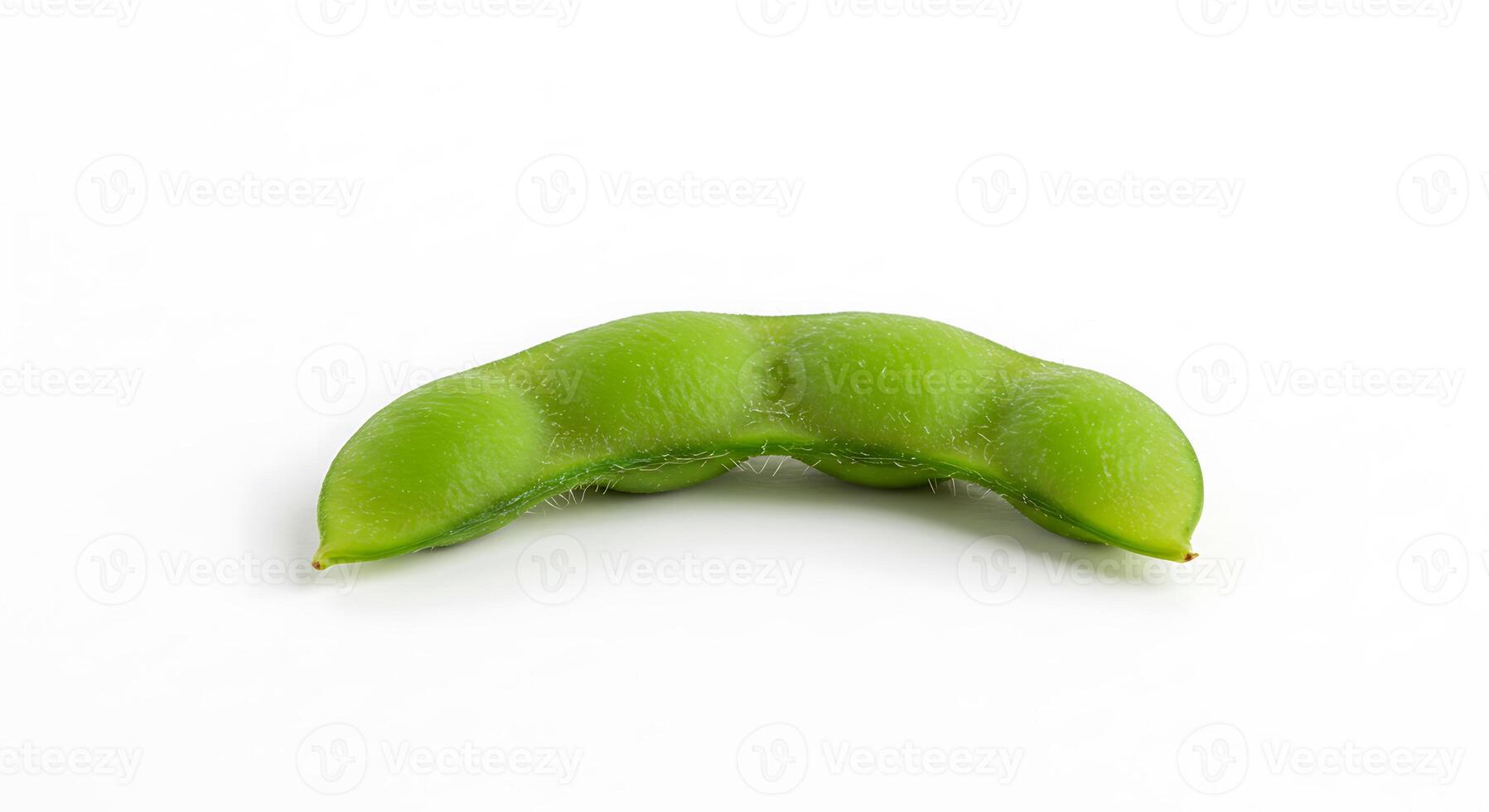 Close-up of Single Green Soy Bean Pod on White Background photo