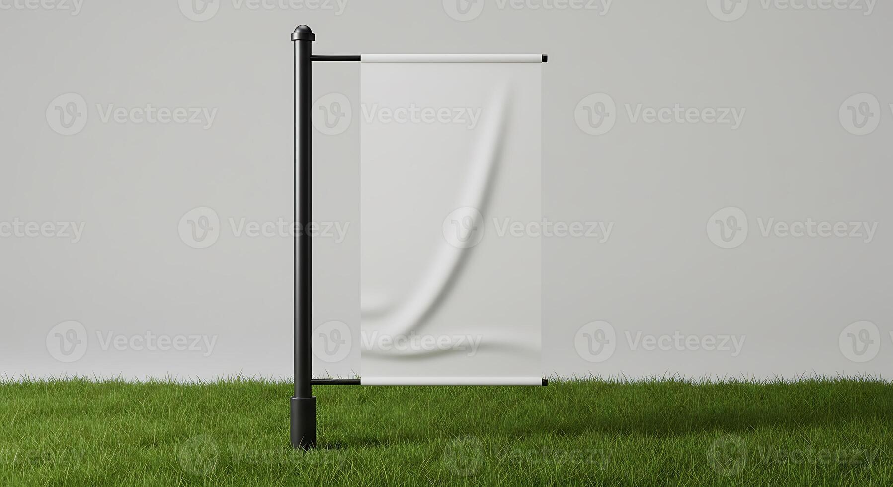 White Banner Display Mockup on a Post in Green Grass photo