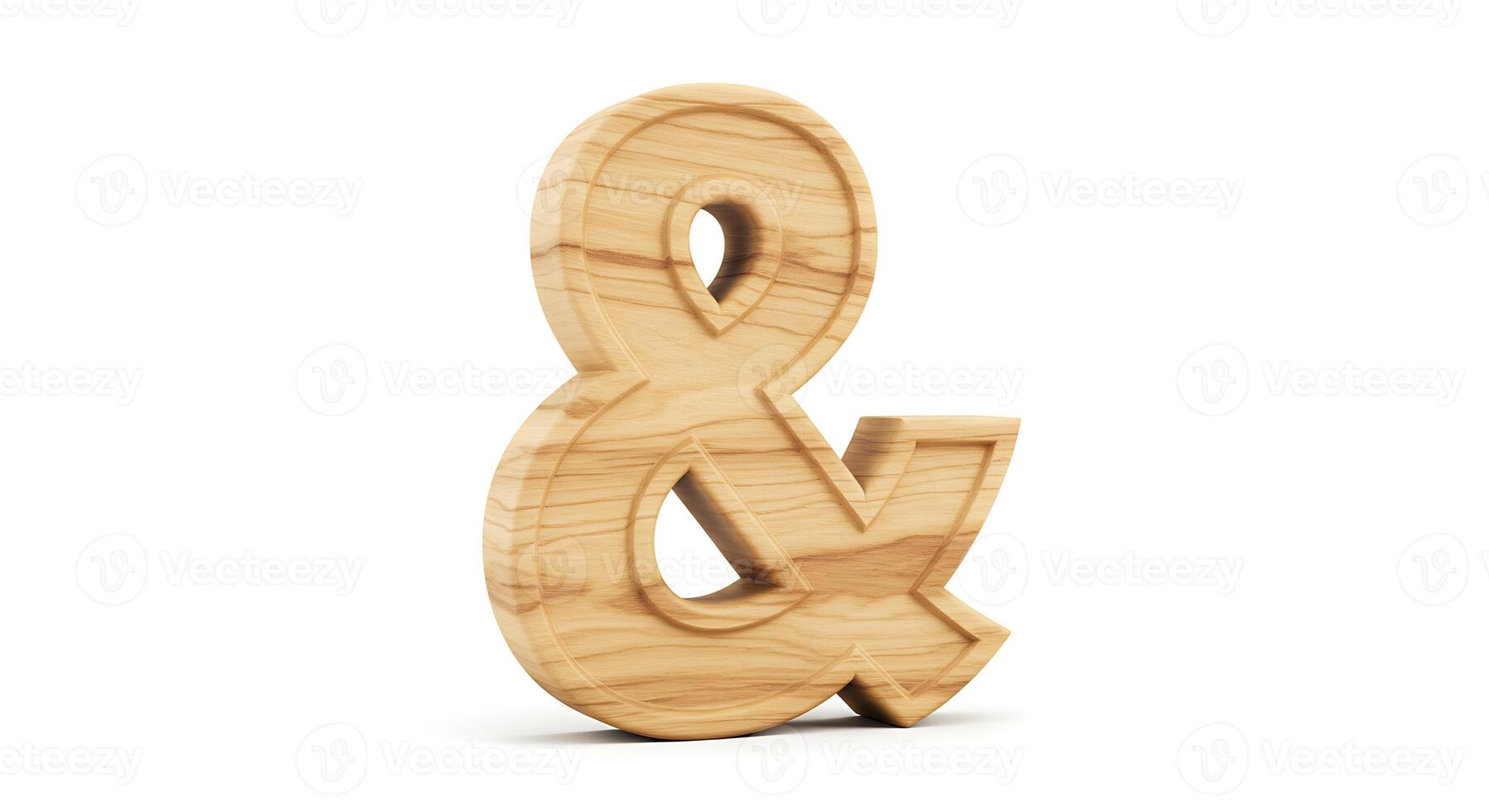 Wooden Ampersand Symbol on White Background Representing Typography and Design photo