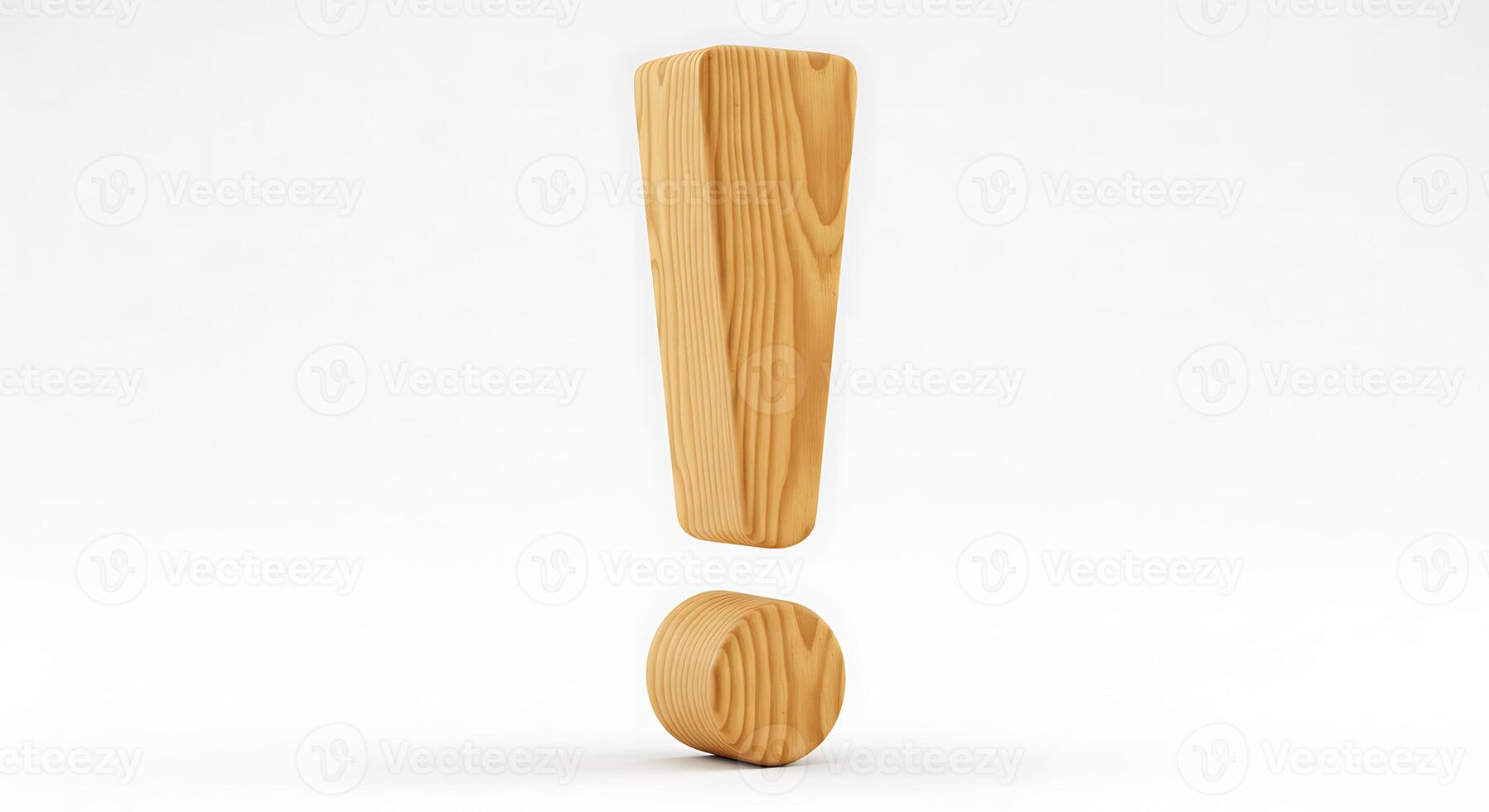 Wooden Exclamation Mark Stands Out on White Background Symbolizing Attention photo