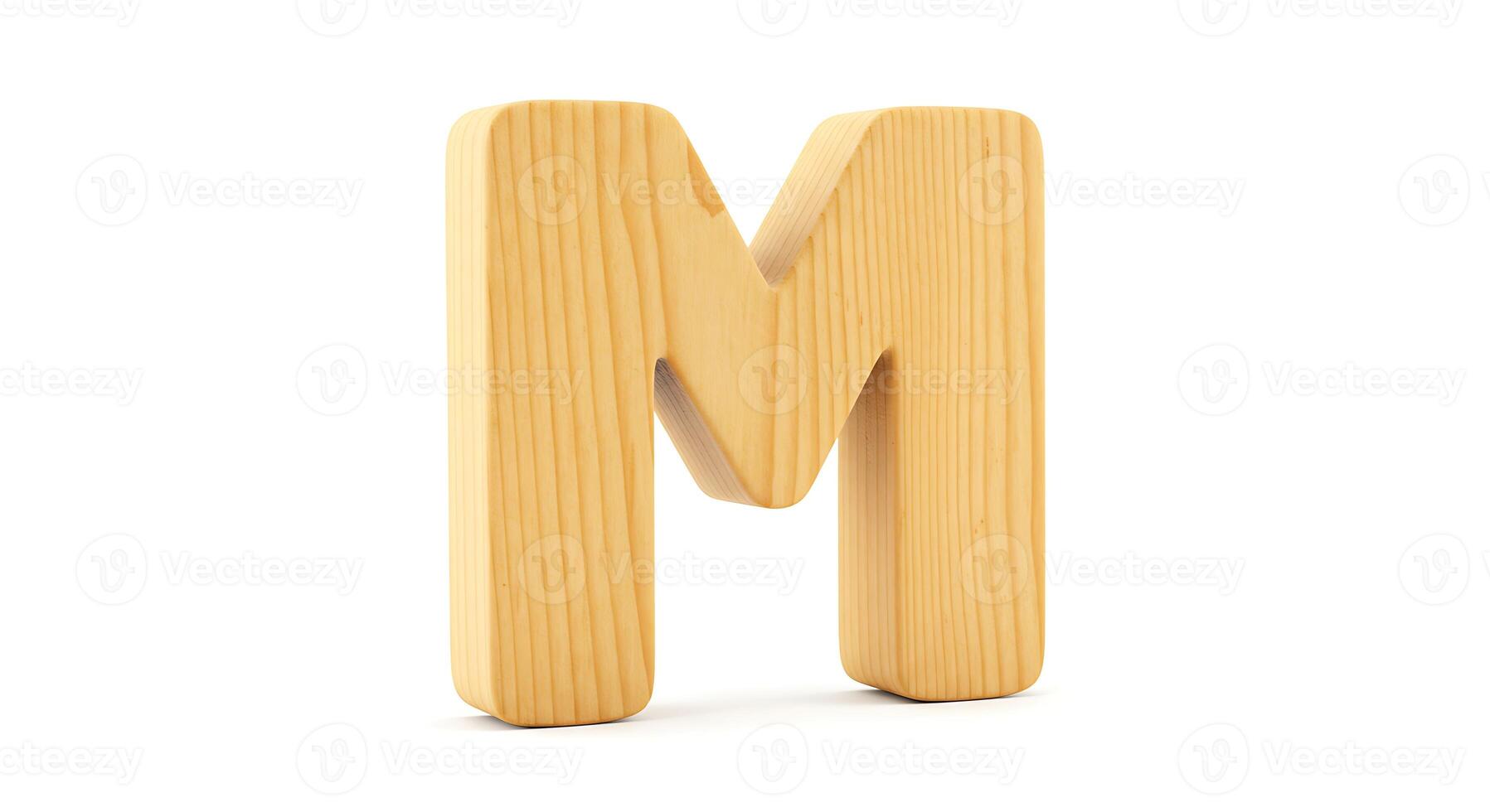 Wooden Letter M Isolated on White Background As Educational Material photo