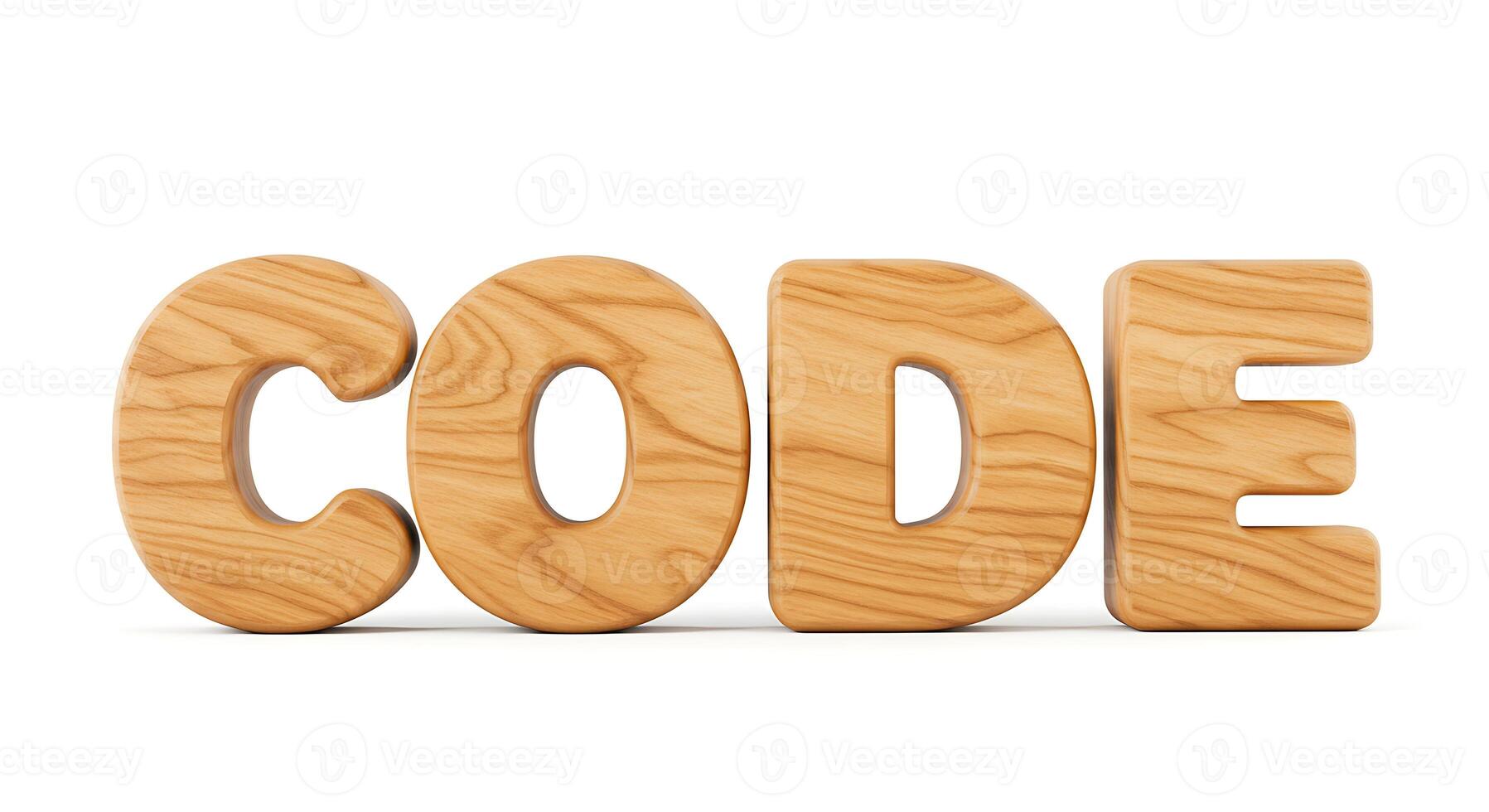 Wooden Code Letters Standing on White Background Technology Concept photo
