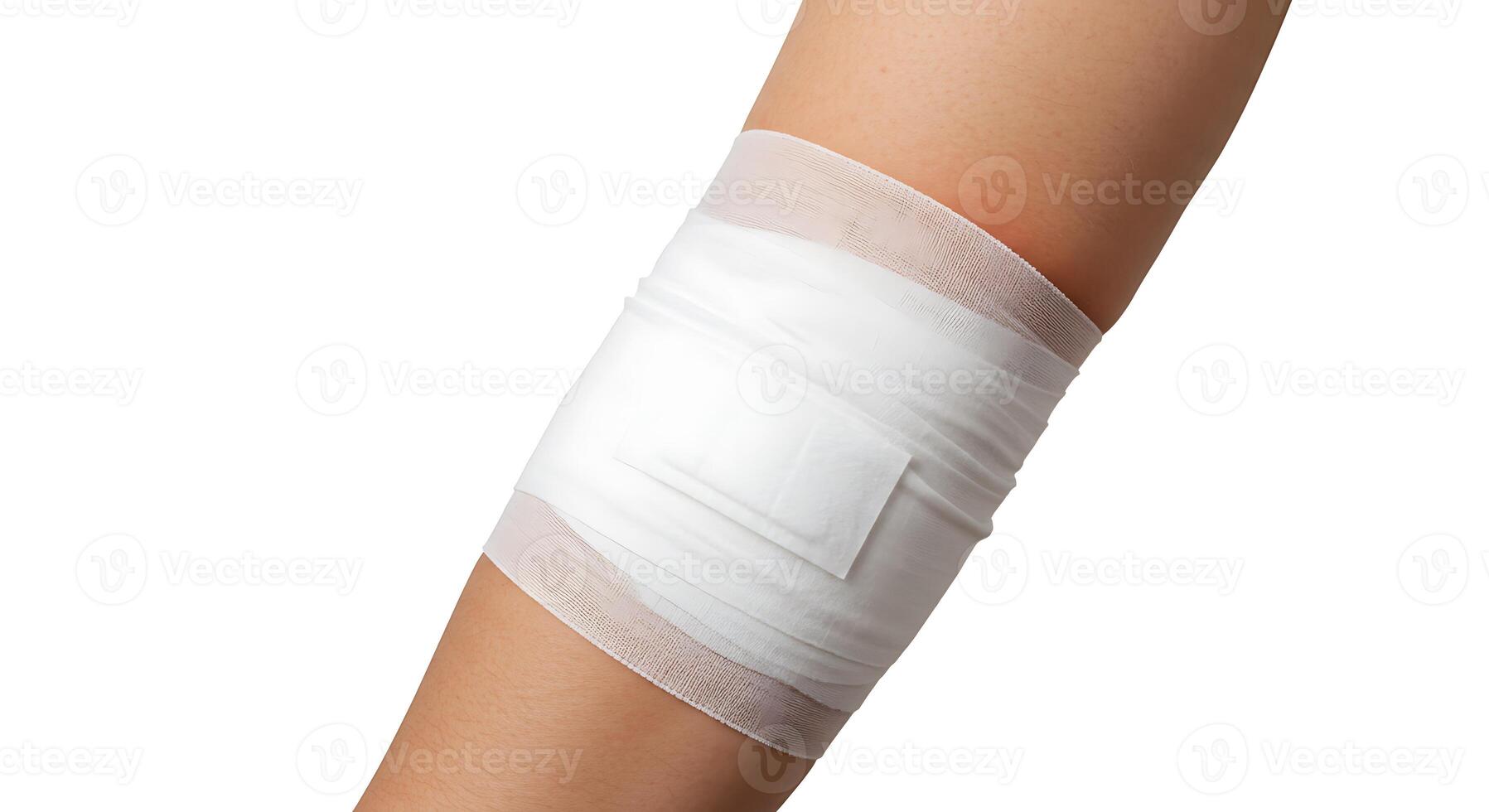 Applying White Bandage to Human Arm for Injury Protection Concept photo