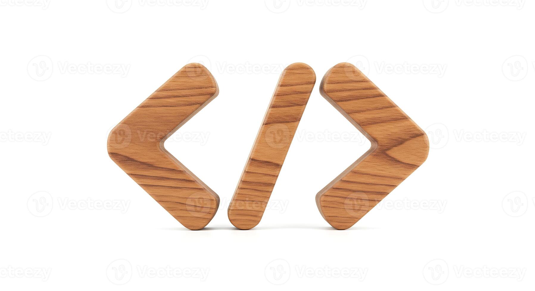 Wooden Code Symbols Representing Programming on a Clean White Background photo