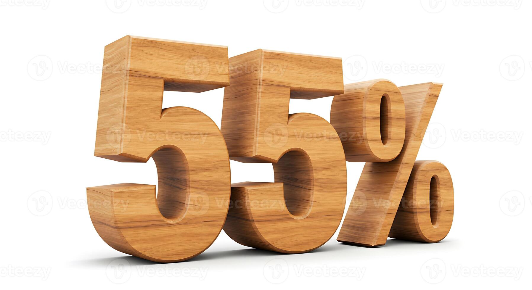 Fifty Five Percent Sign Made of Wood on White Background photo
