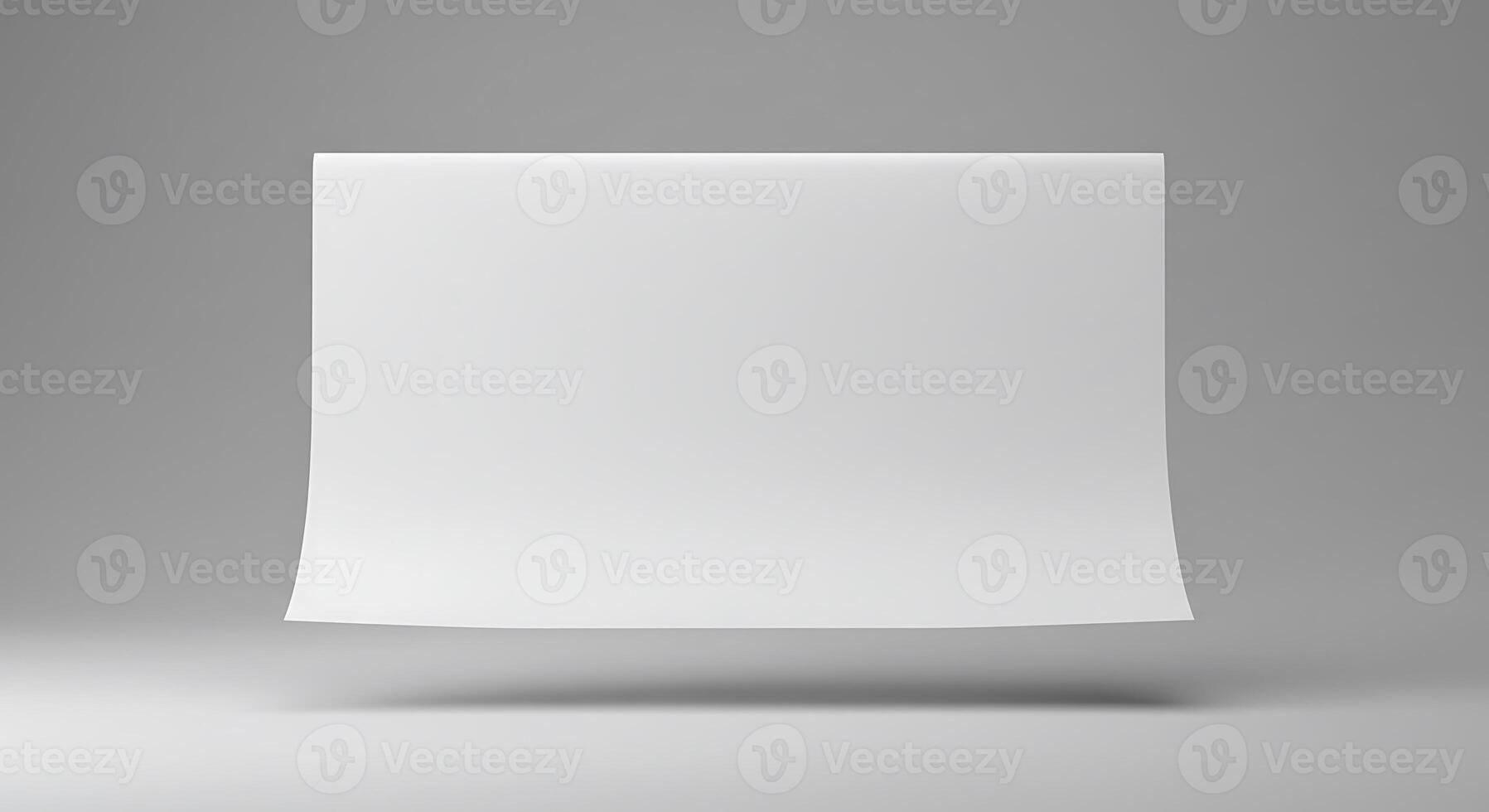Floating Blank Paper Sheet Mockup on Gray Backdrop for Presentation photo
