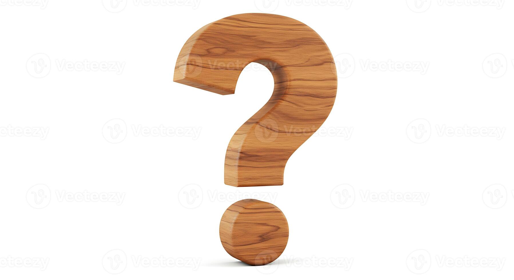 Isolated Wooden Question Mark Symbol on White Background Studio Shot photo