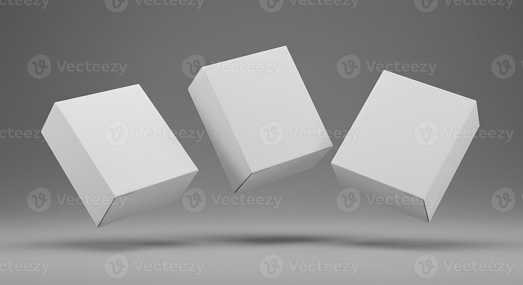 Floating White Boxes on Gray Backdrop Abstract Packaging Mockup Style photo