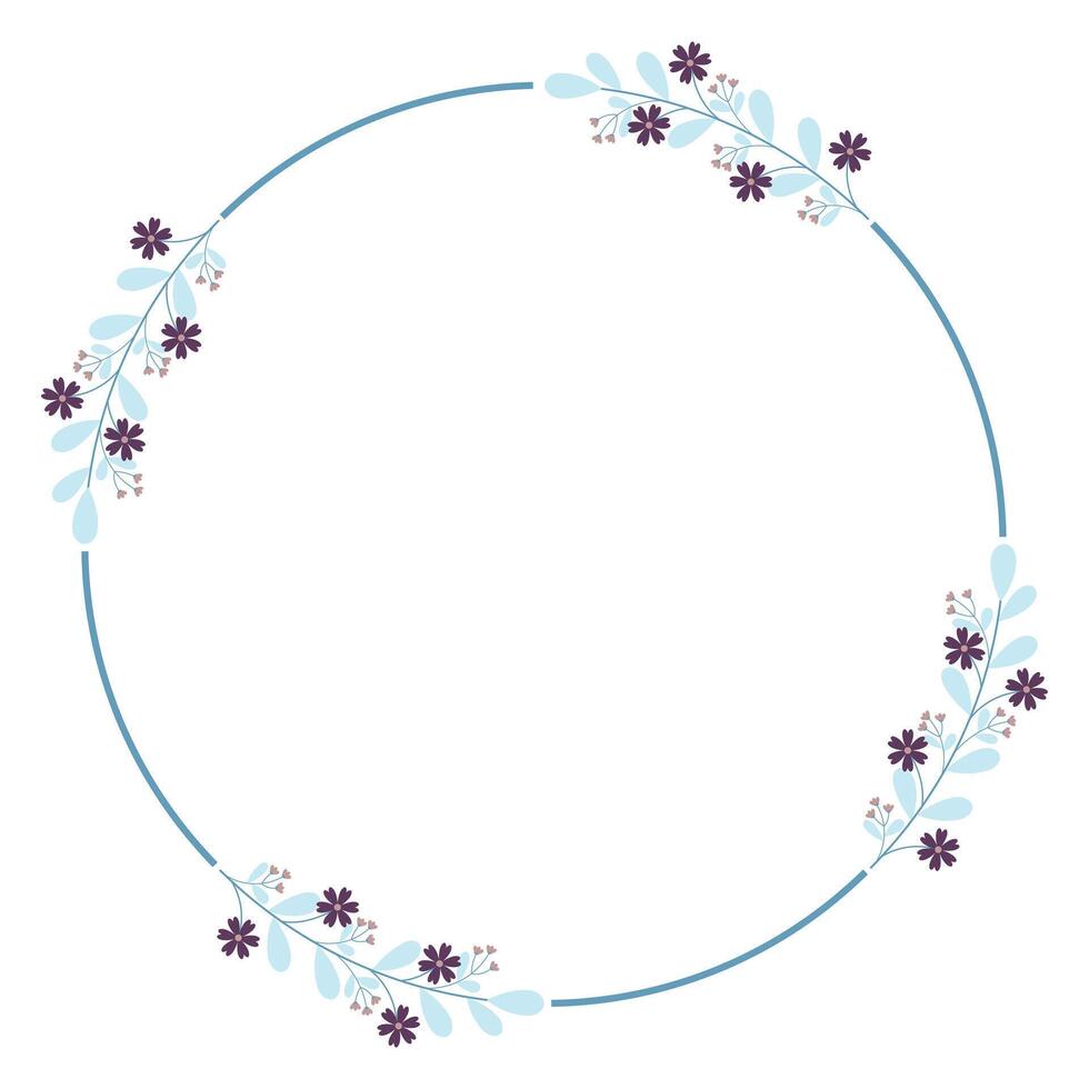 Circle Wreath Border Frame With Purple And Blue Floral Decoration vector