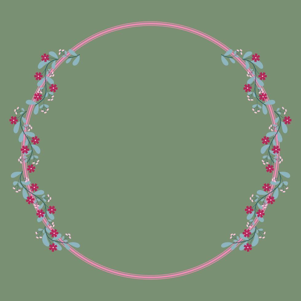 Pink Circle Wreath Border Frame With Red Pink And Green Floral Decoration vector