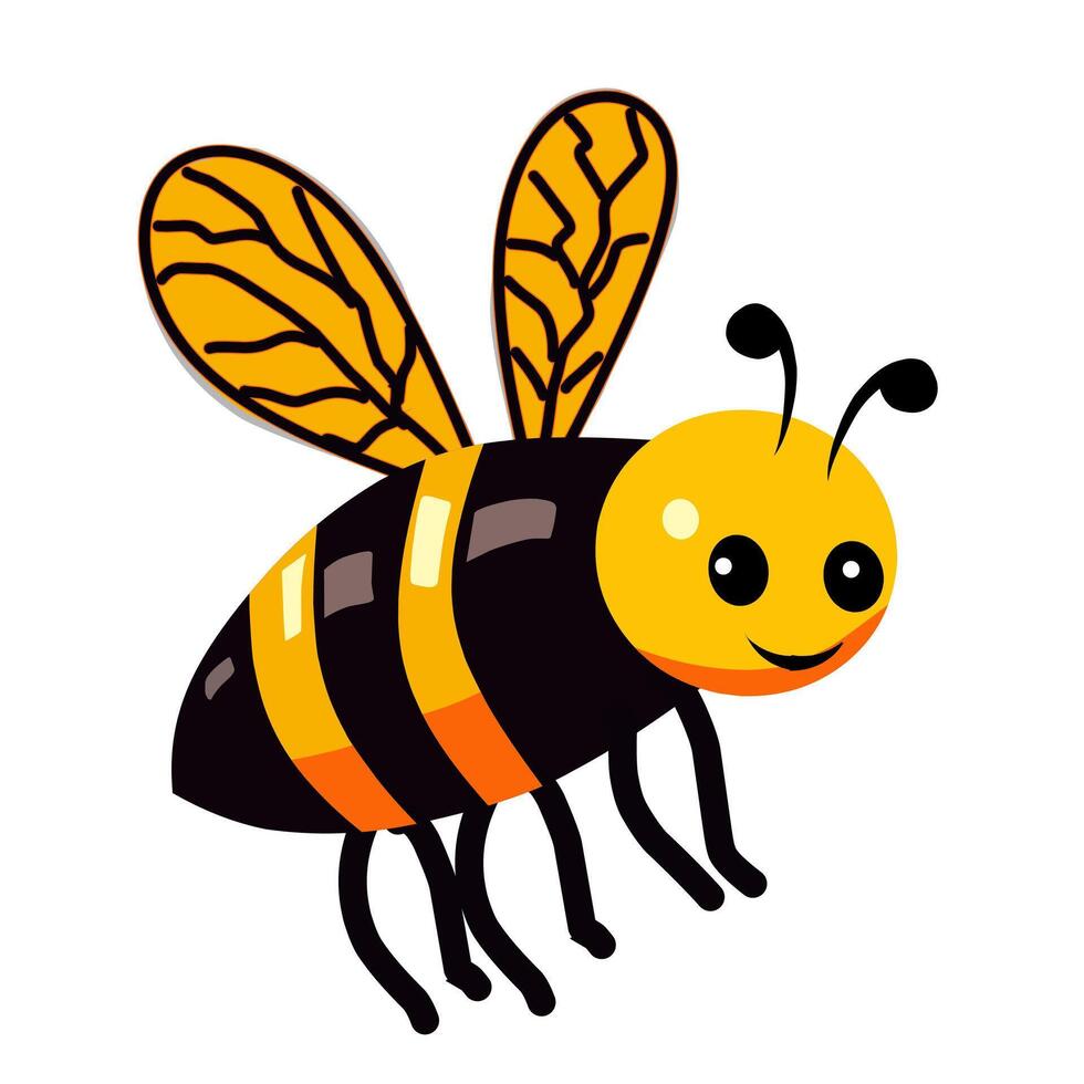 Adorable cartoon bee character with big eyes and bright wings. Fun and friendly illustration of a smiling insect, ideal for kids projects and designs vector