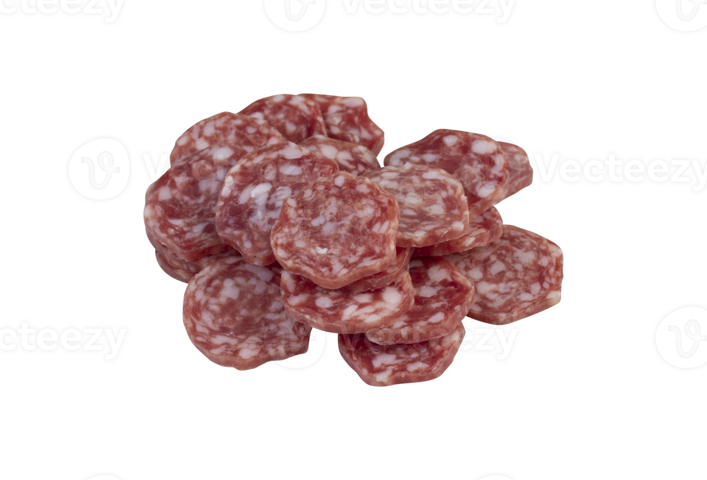 Freshly sliced salami cut out isolated transparent background png