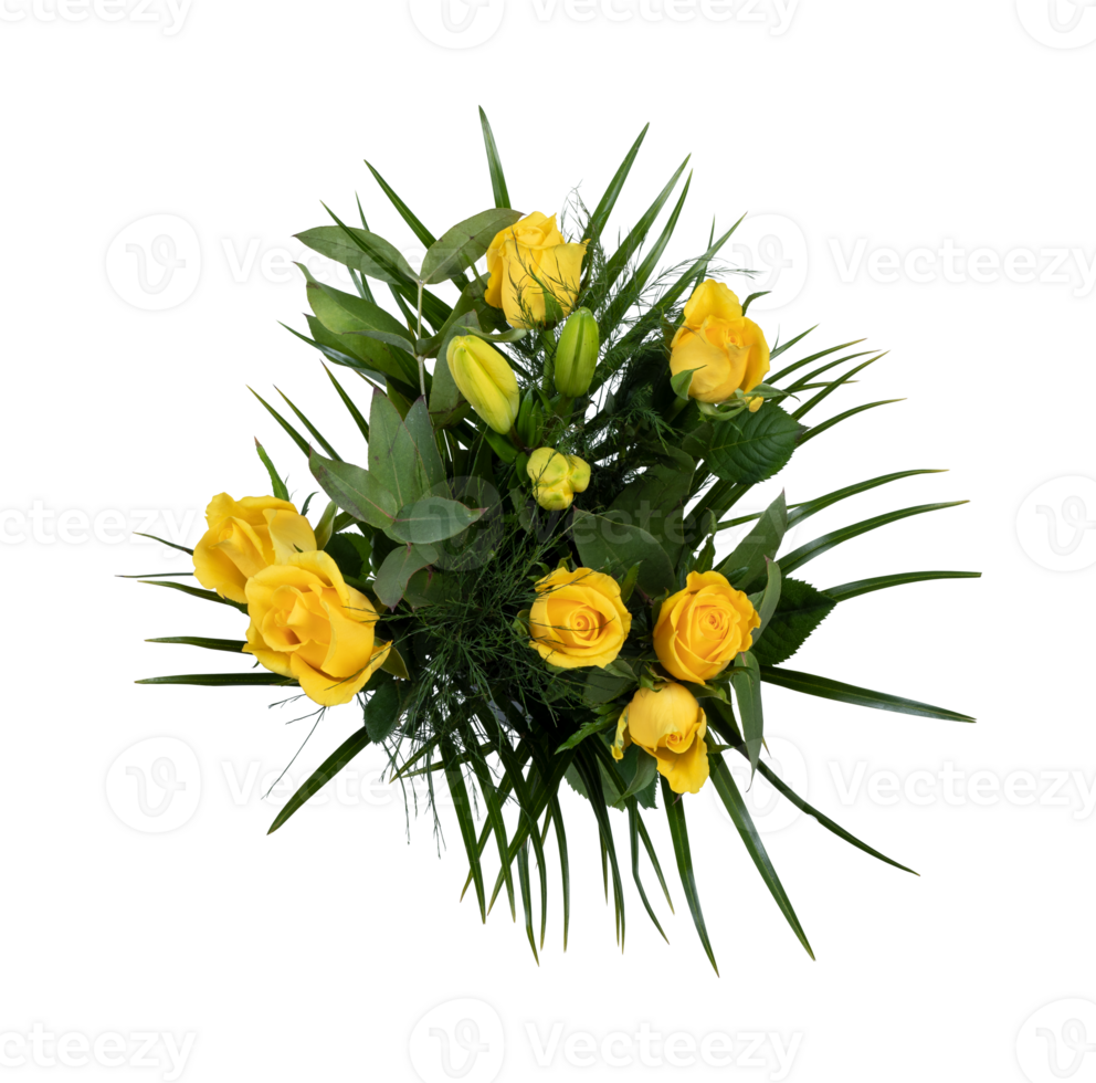 Yellow rose bouquet top view cut out isolated transparent background png