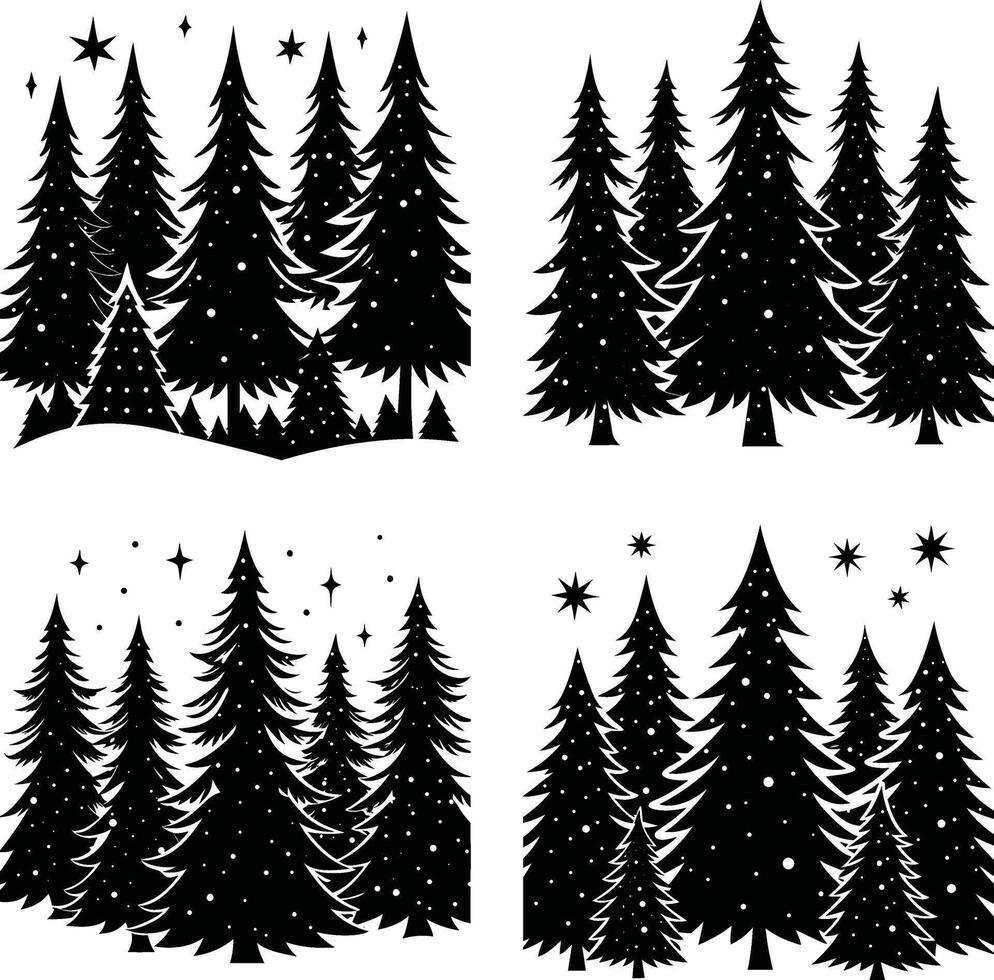 Christmas Tree Scene Silhouette Collection vector
