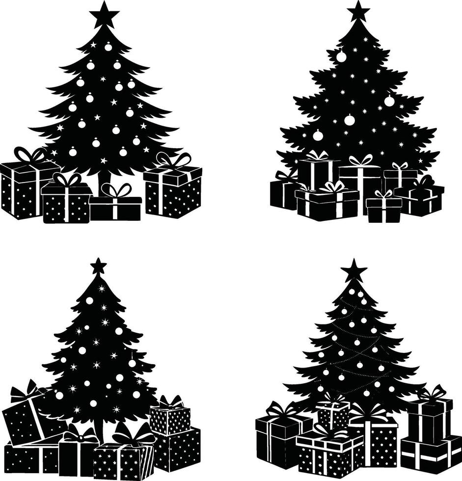 Xmas Eve Tree Star Silhouette Collection vector