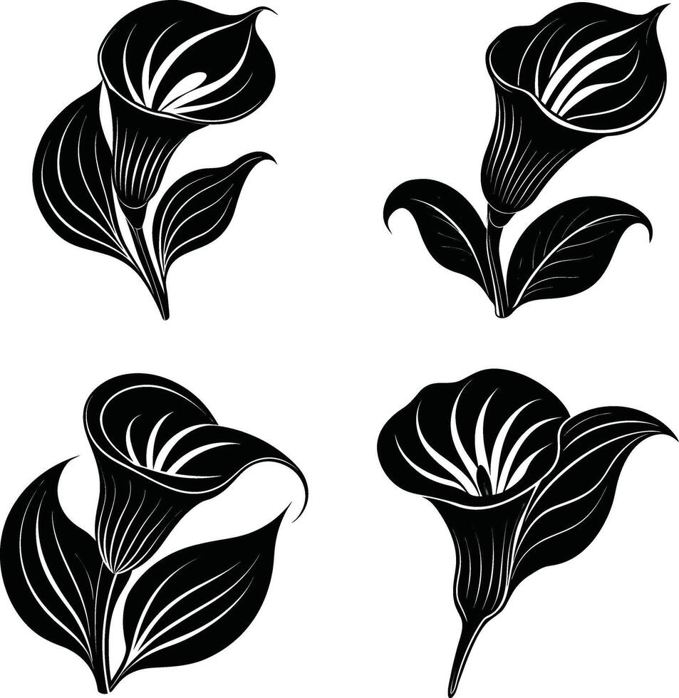 Floral Shadow Pack Decorative Dark Flower Elements Scalable Set for Artwork and Projects vector