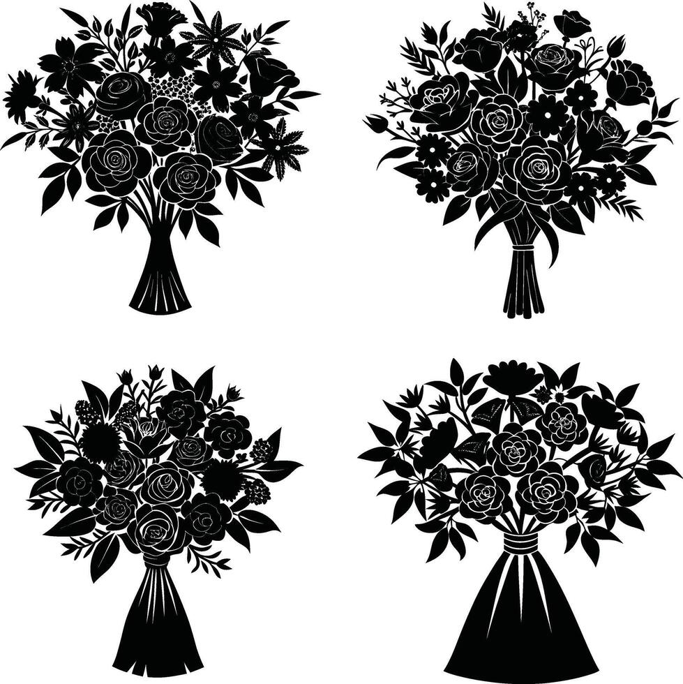 Floral Shadow Collection Ornamental Dark Flower Elements Digital Set for Illustration and Crafts vector