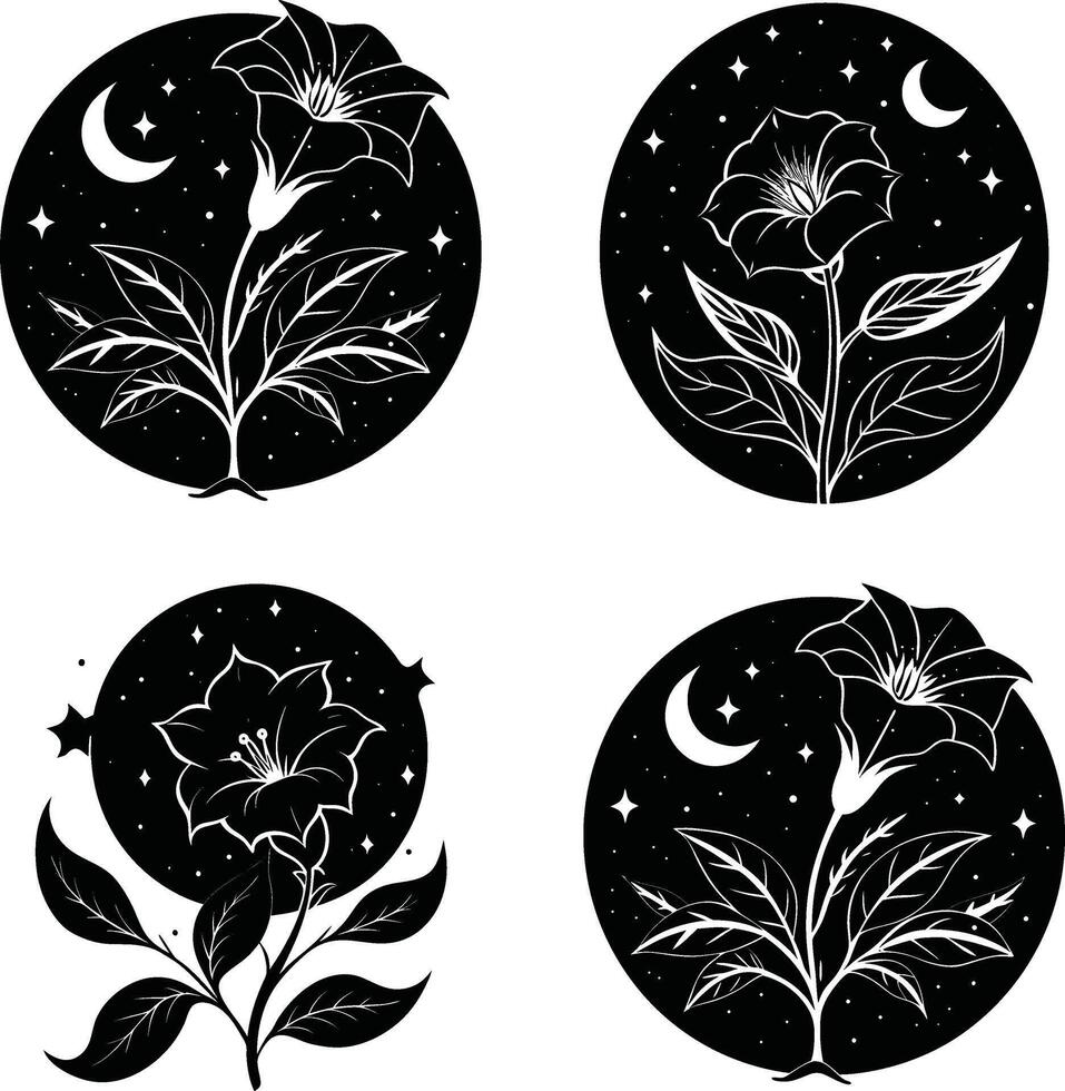 Botanical Shadow Pack Decorative Monochrome Flower Graphics Digital Set for Illustration and Creations vector
