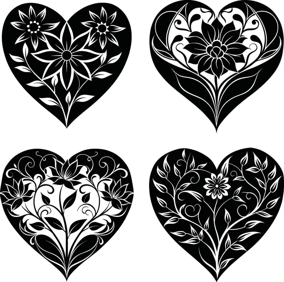 Floral Shadow Collection Ornamental Black Flower Elements Digital Assortment for Illustration and Creations vector
