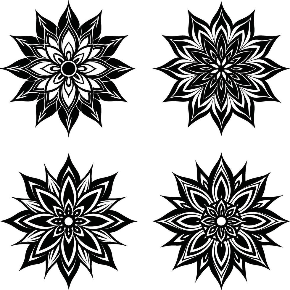Floral Silhouette Collection Ornamental Monochrome Flower Graphics Digital Assortment for Illustration and Projects vector