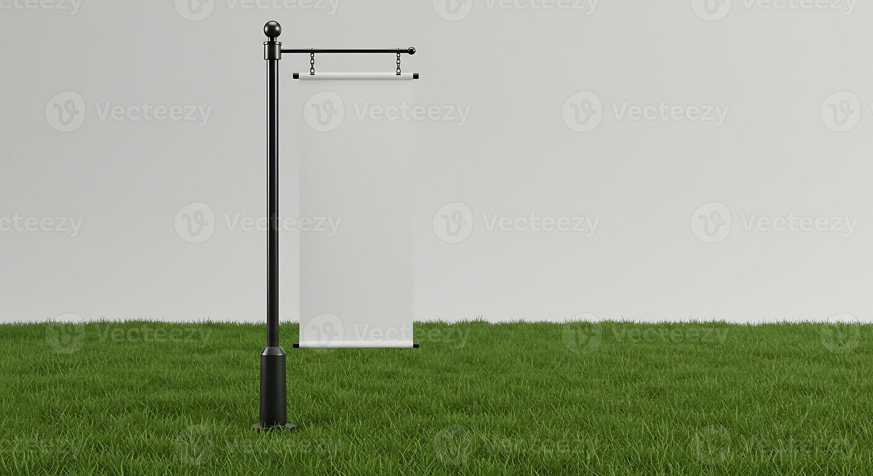 Blank Scroll Mockup Display on a Pole Standing in the Grass photo