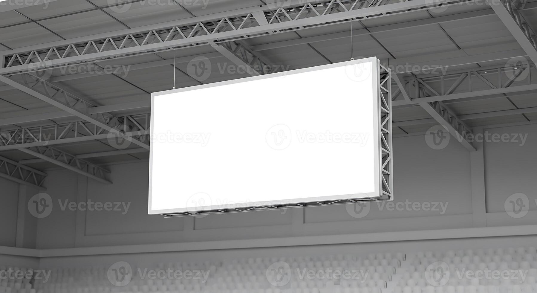 Hanging Rectangular Sign Mockup in a Warehouse with Structural Beams photo