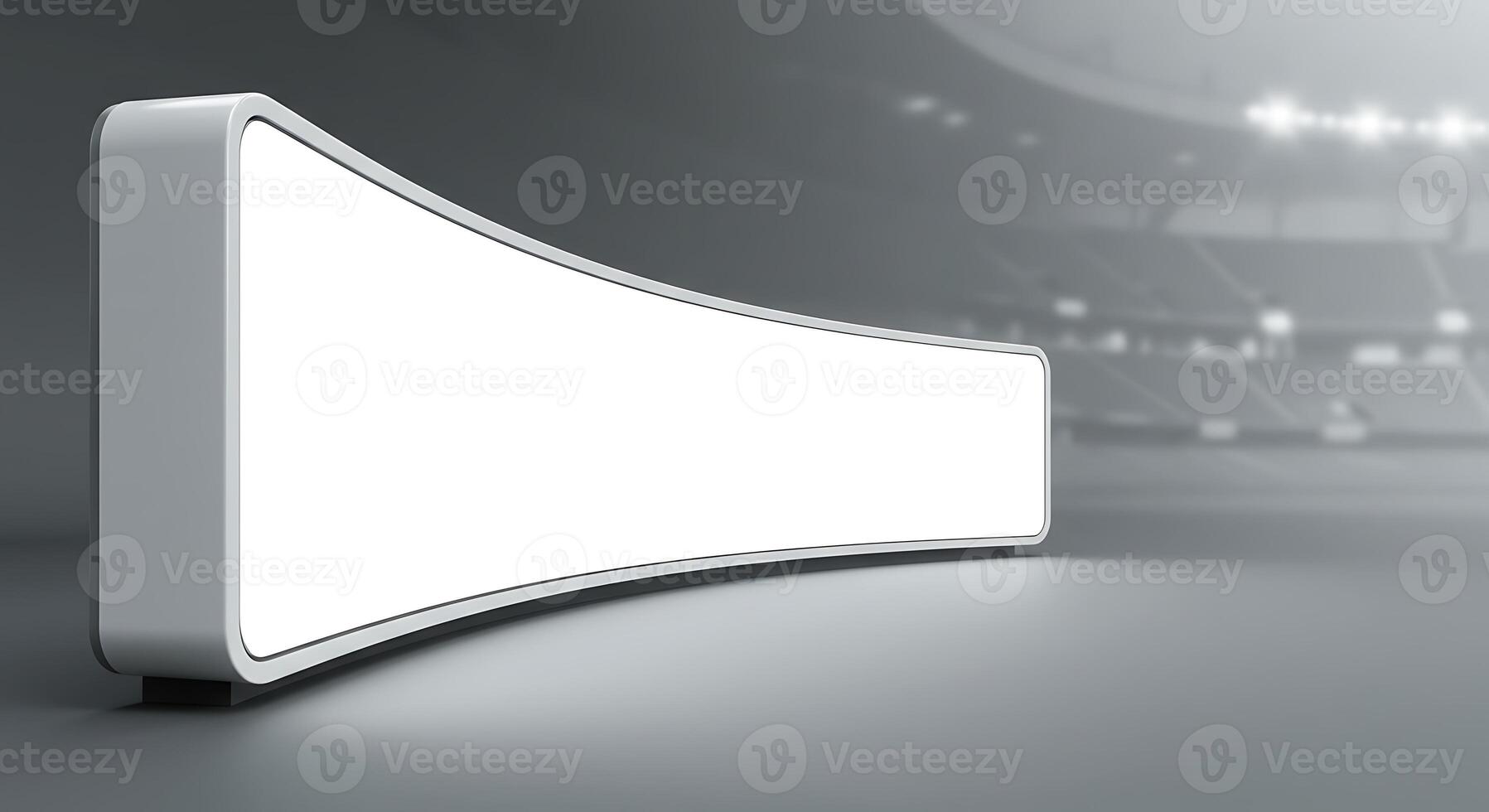 Blank Curved Billboard Mockup Display in Stadium Background for Advertising photo