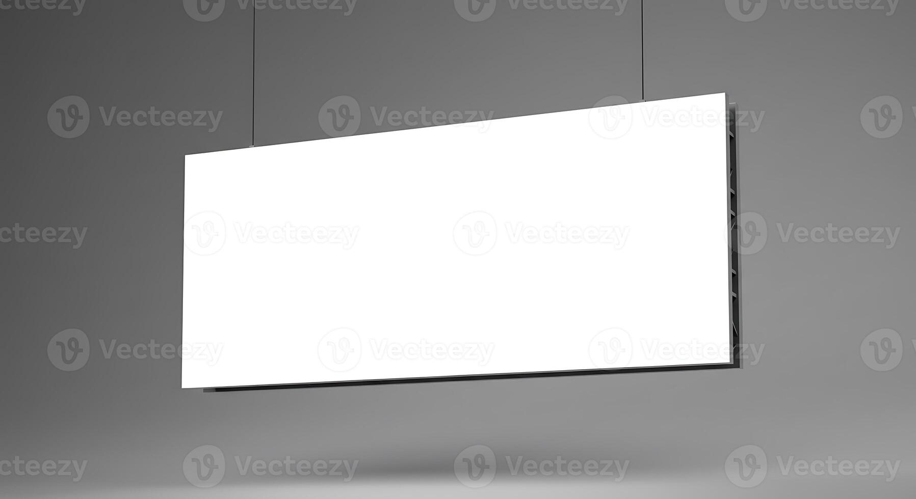 Hanging White Rectangular Signboard Mockup with Shadow in Gray Studio photo