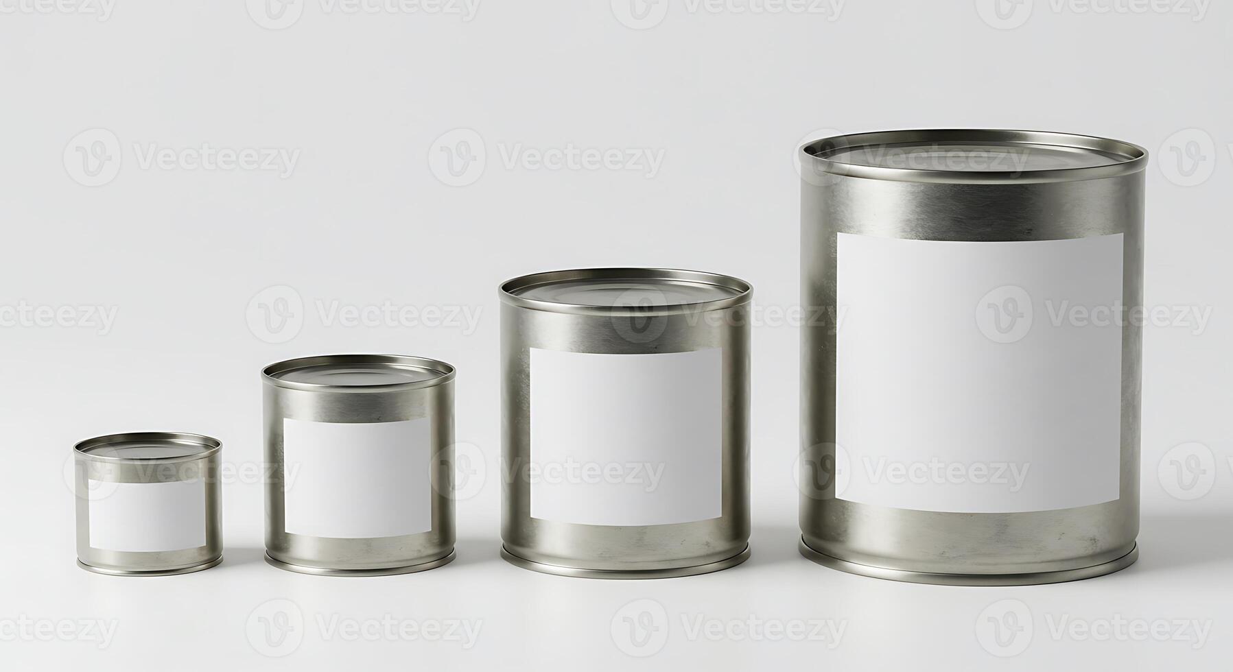 Arrangement of Different Sized Metal Cans with Blank Labels on White photo