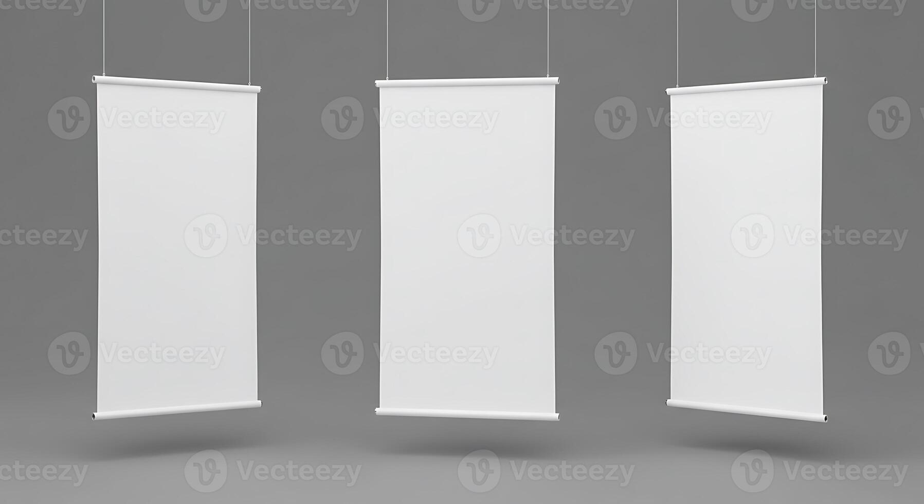 Three Blank Hanging Banner Mockups for Advertising Presentation or Display photo