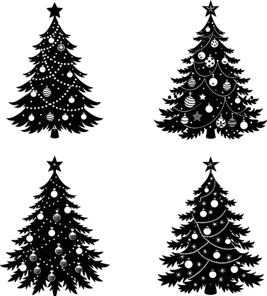 Christmas Tree Decorating Silhouette Set vector