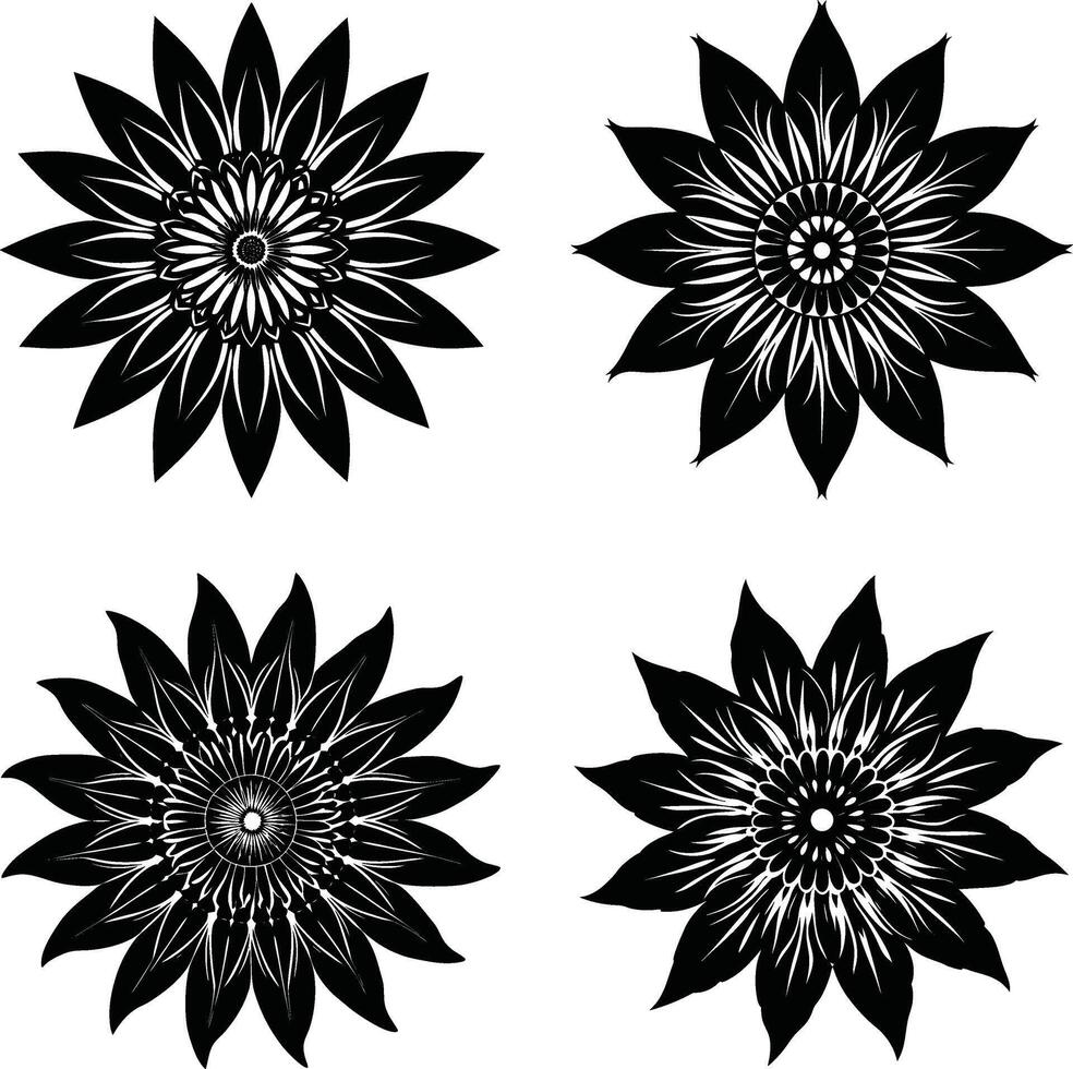Flower Silhouette Bundle Stylish Dark Flower Elements Scalable Assortment for Illustration and Creations vector