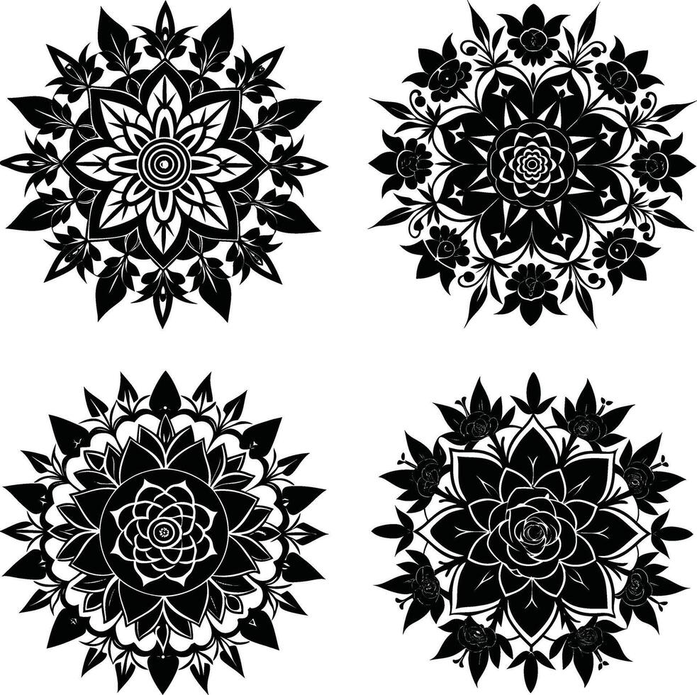Flower Shadow Collection Stylish Dark Flower Graphics Digital Assortment for Design and Projects vector