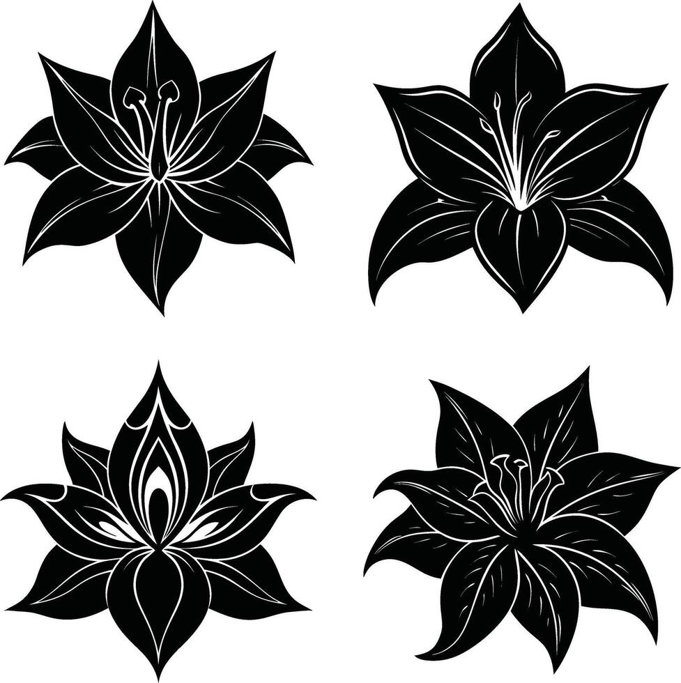 Botanical Outline Pack Ornamental Monochrome Flower Graphics Scalable Assortment for Illustration and Projects vector